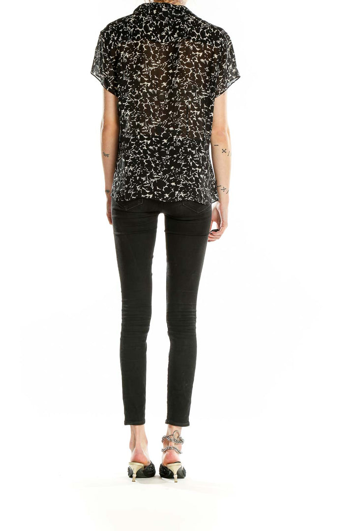 Black Shorts Sleeve Printed Silk Top