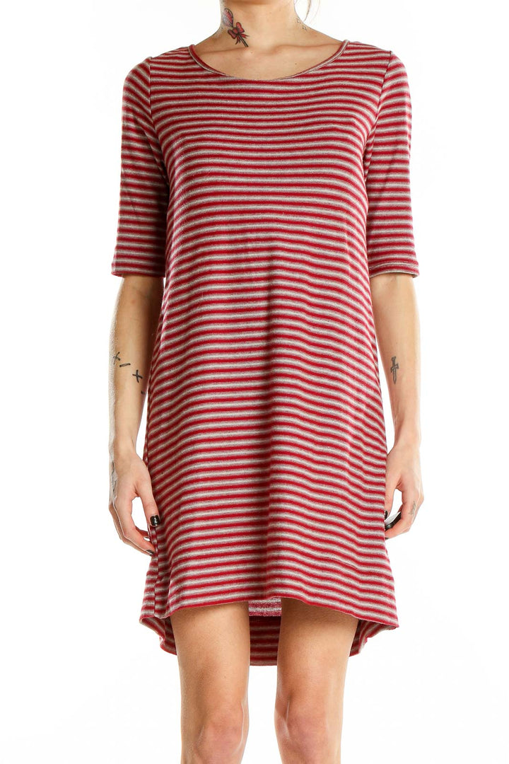 Front view of WE THE FREE red striped cotton t-shirt dress