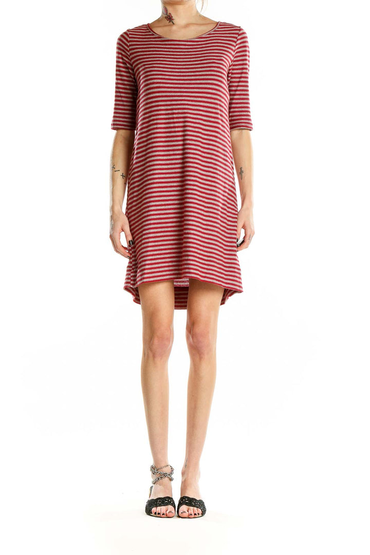 Front view of WE THE FREE red striped cotton t-shirt dress