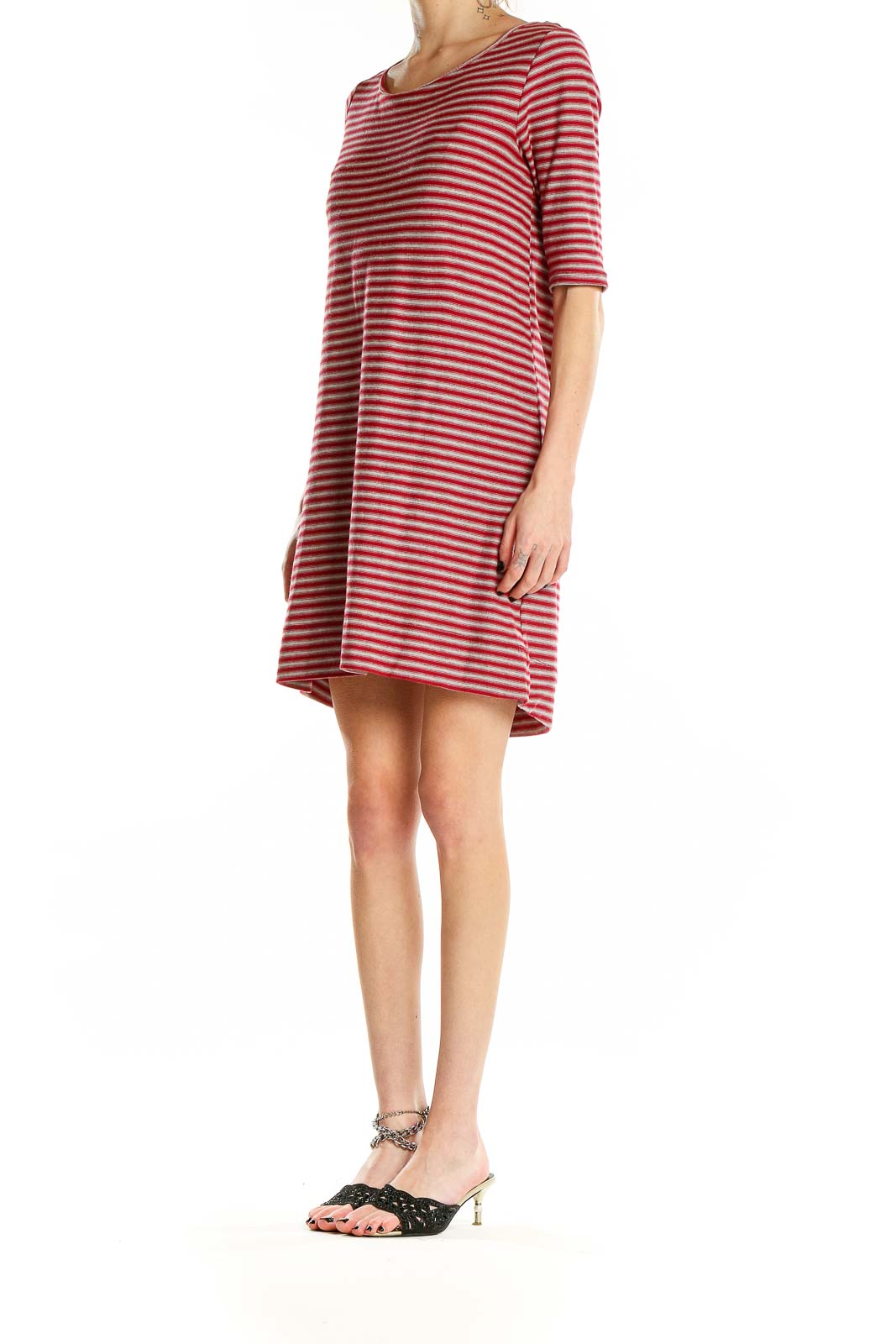 Front view of WE THE FREE red striped cotton t-shirt dress