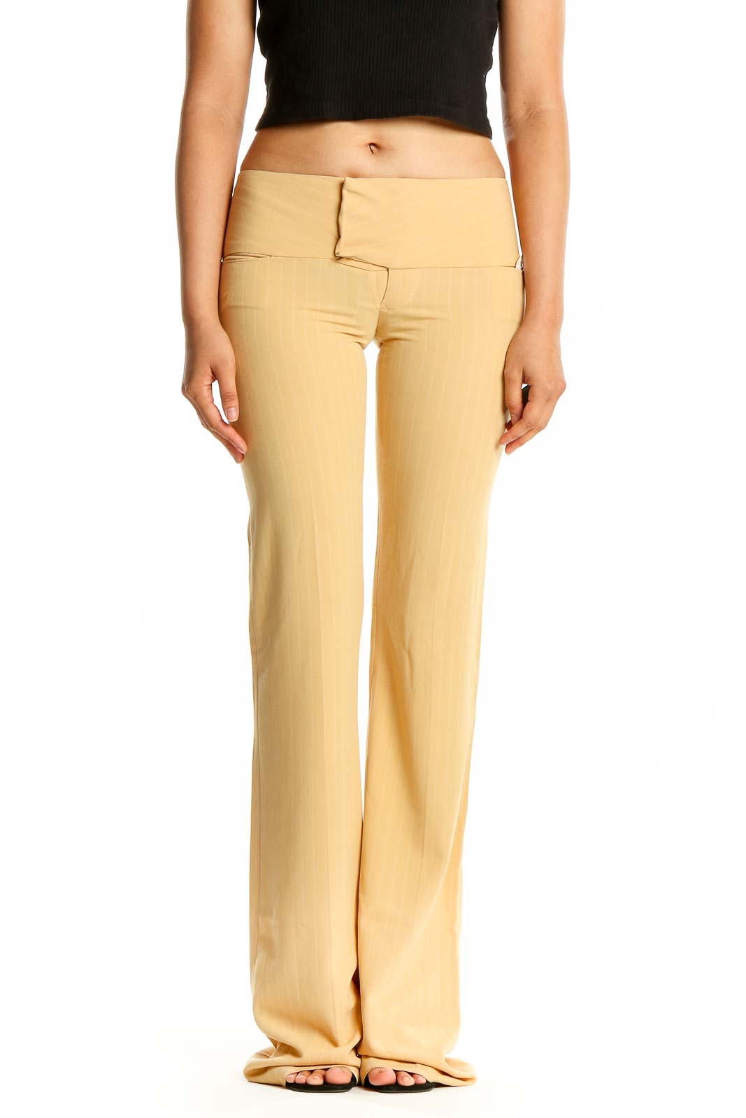 Front view of Alvin Valley beige wide-leg trousers with high waistband