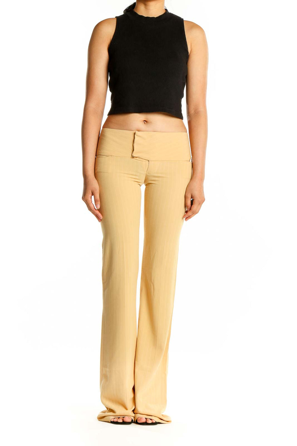 Front view of Alvin Valley beige wide-leg trousers with high waistband