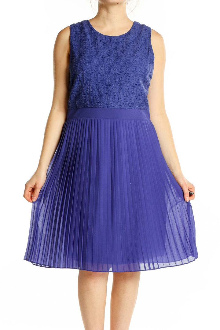 Purple Lace Pleated Sleeveless Dress