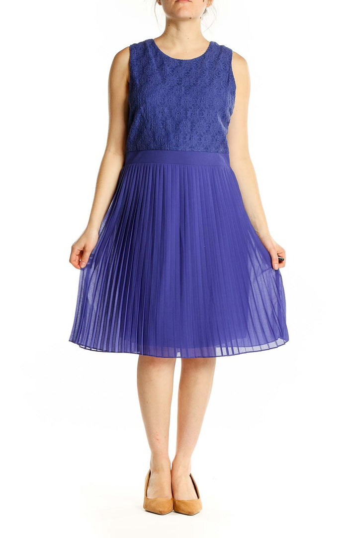 Purple Lace Pleated Sleeveless Dress