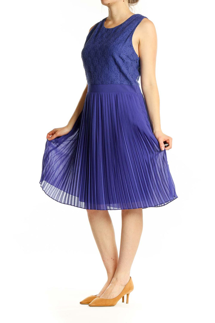 Purple Lace Pleated Sleeveless Dress