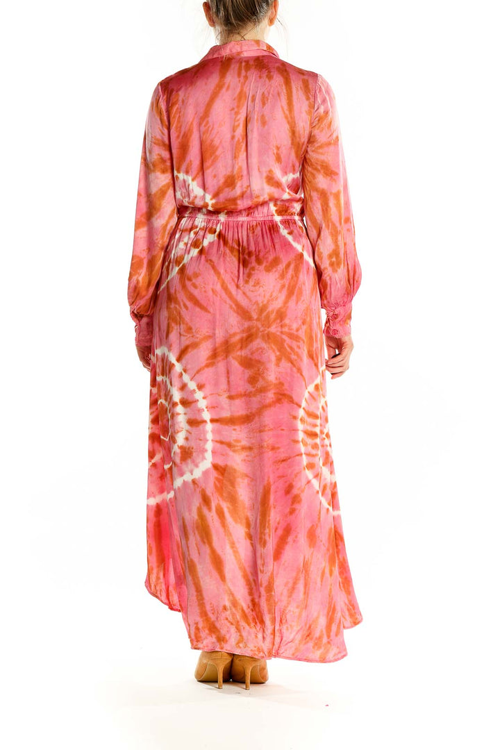 Back view of Young Fabulous & Broke pink tie-dye wrap maxi dress