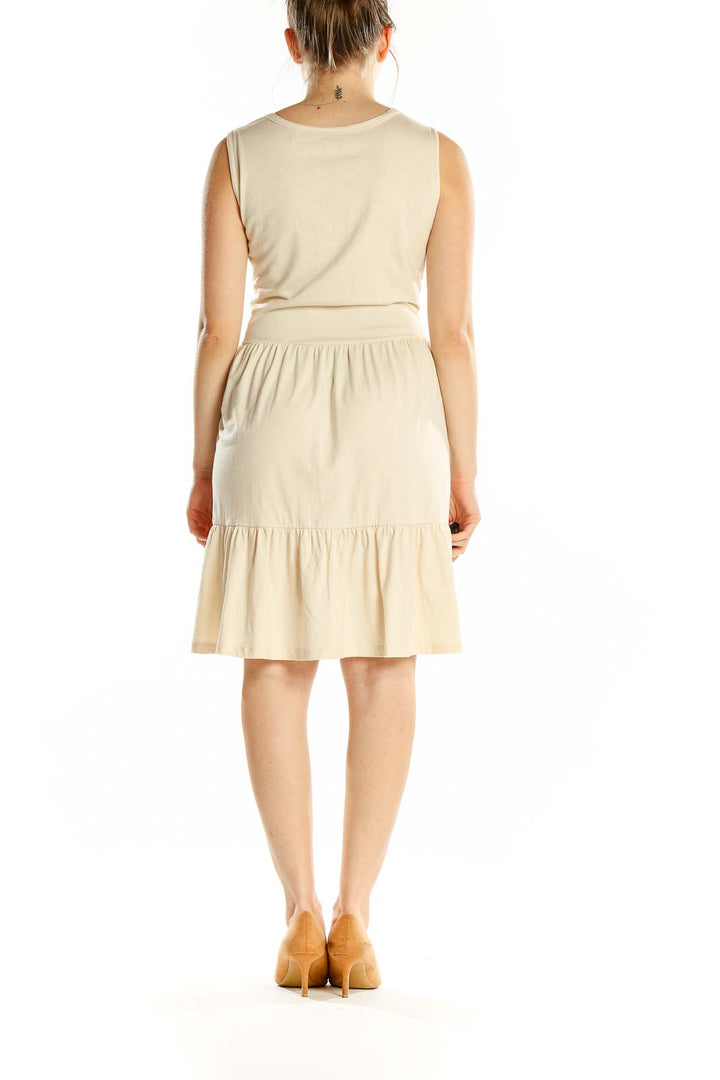 Back view of Toad&Co cream tiered sleeveless summer dress