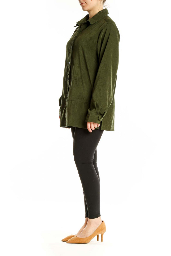 Green Textured Shirt Jacket