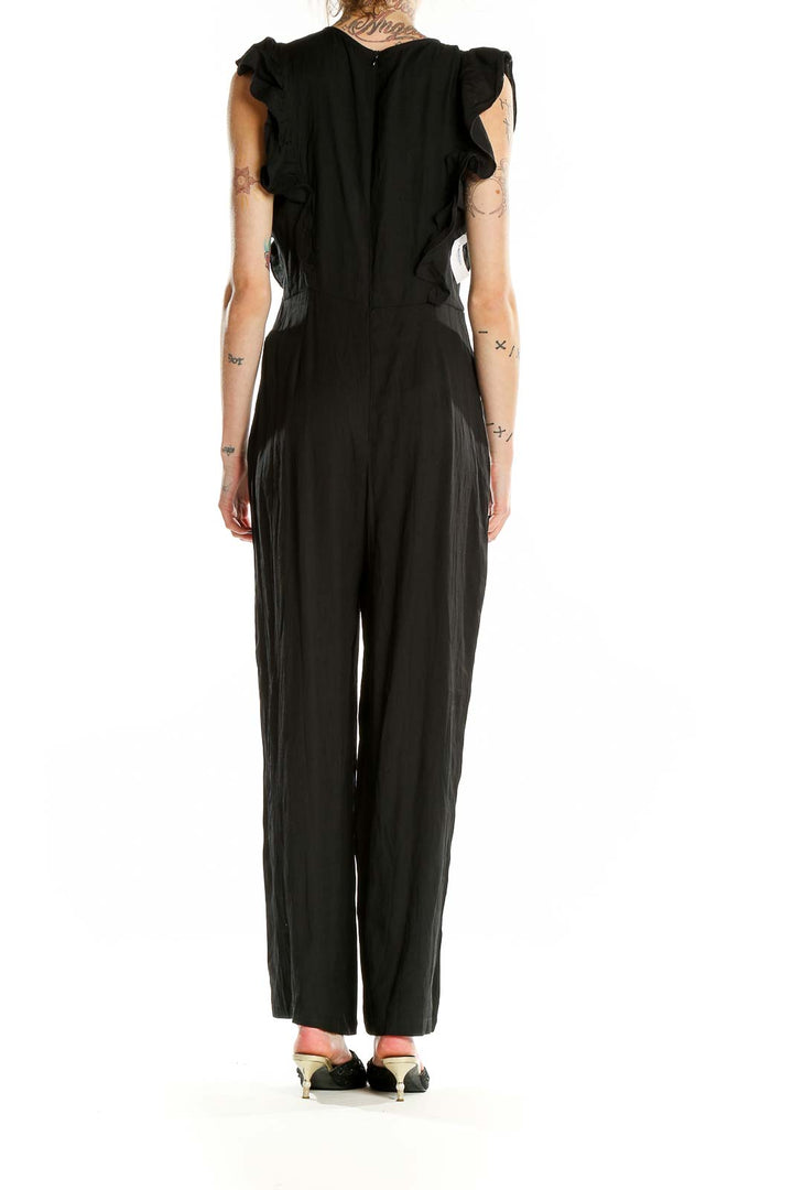 Back view of black SilkRoll wide-leg jumpsuit