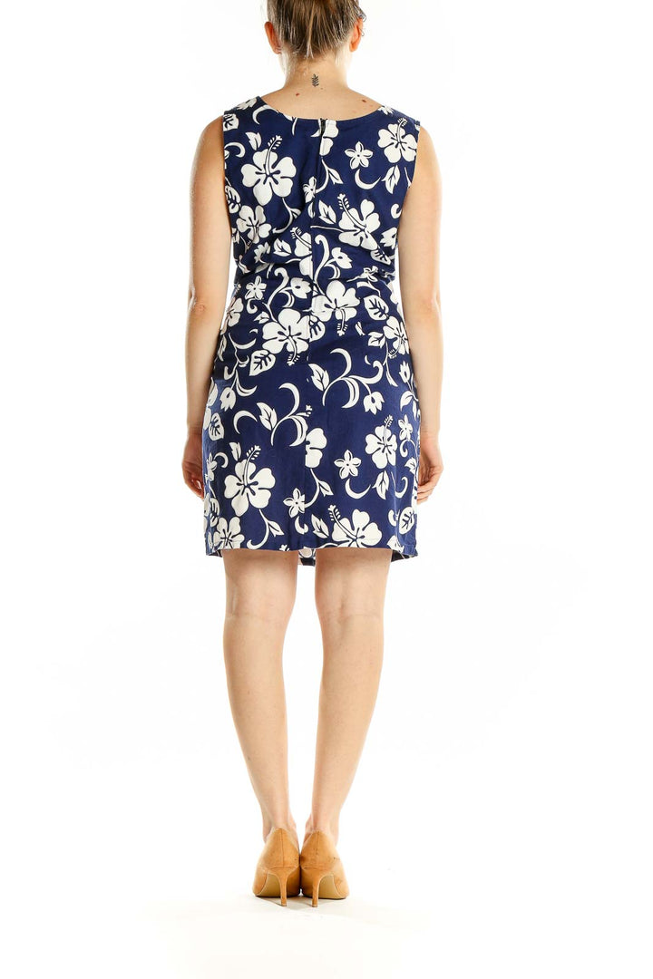 Back view of Shannon Marie navy and white floral print sleeveless cotton dress