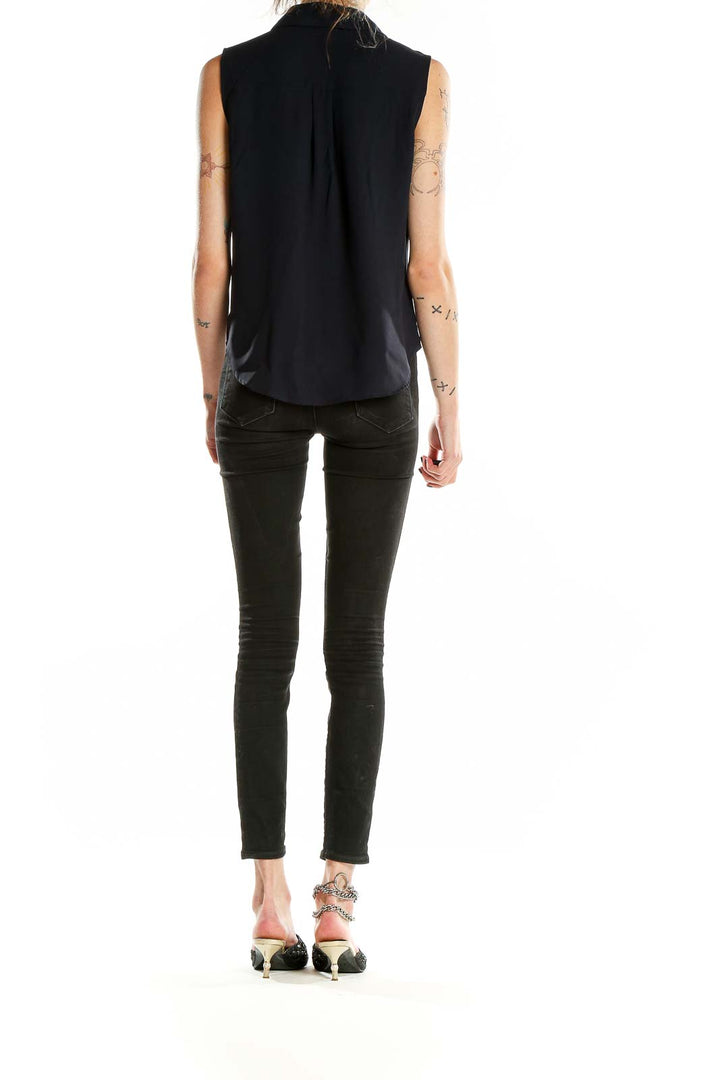 Back view of Nine West black sleeveless blouse showing relaxed fit