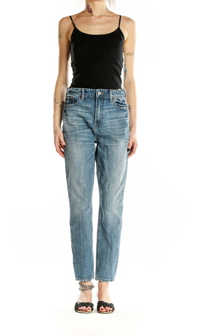 Front view of Lucky Brand light blue relaxed fit denim jeans