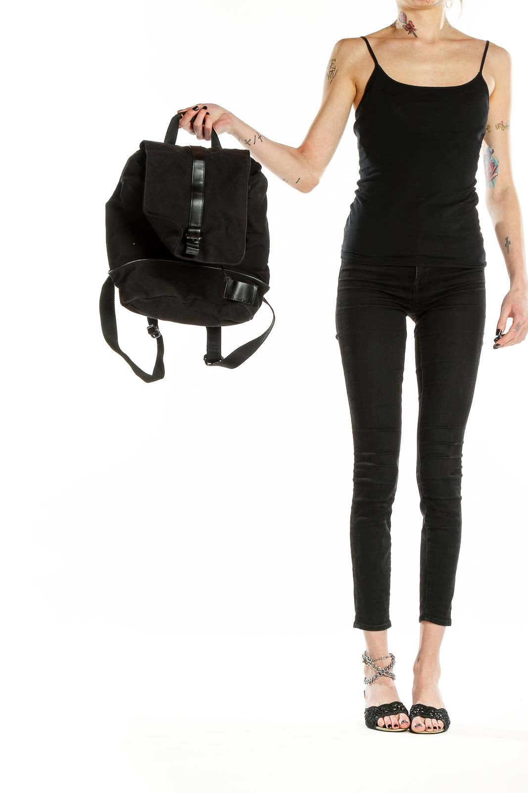 Calvin Klein Black Cotton Backpack with Leather Trim