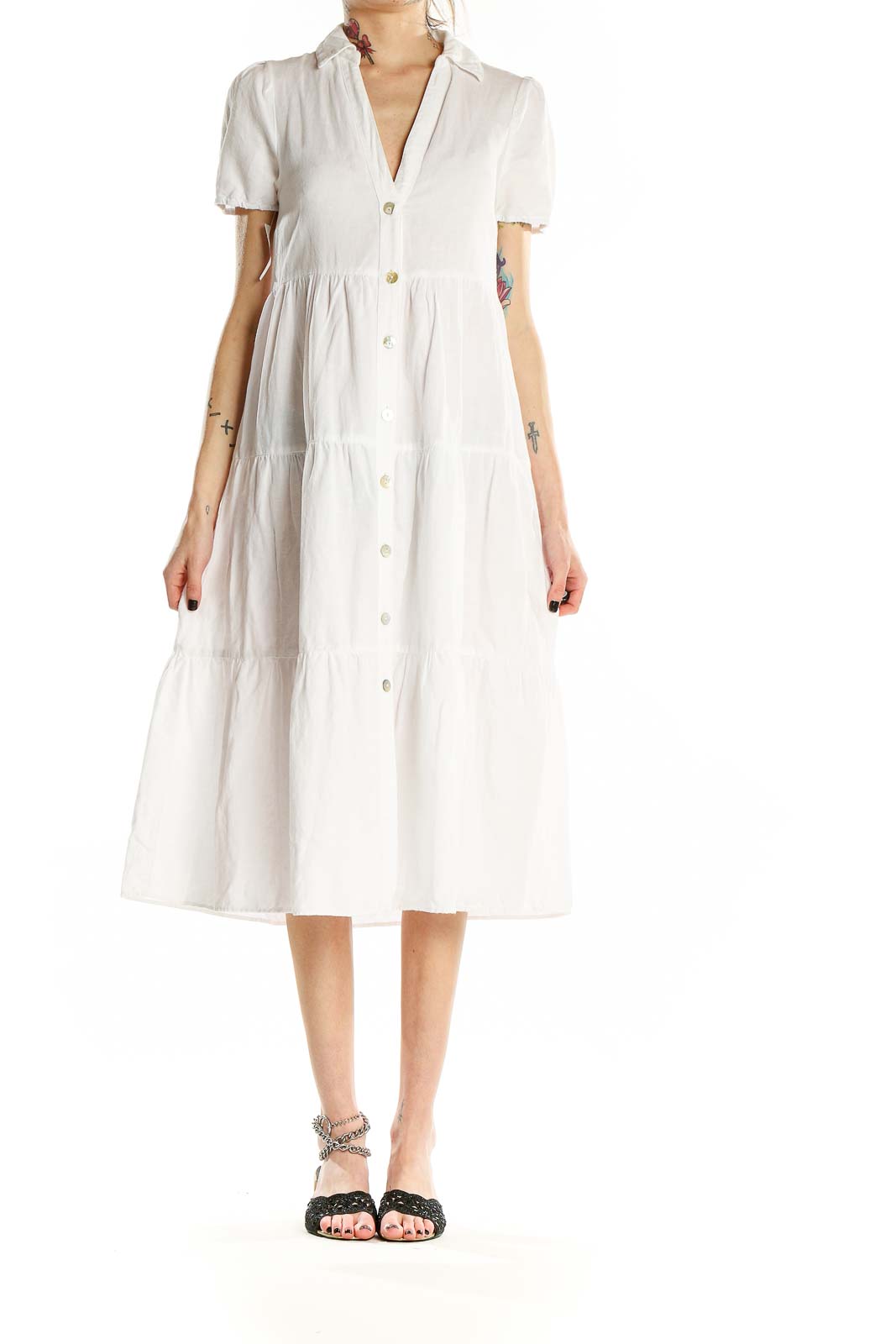 Zara White Tiered Cotton-Linen Midi Dress | Summer Elegance SilkRoll Zara White Tiered Cotton-Linen Midi Dress | Summer Elegance SilkRoll