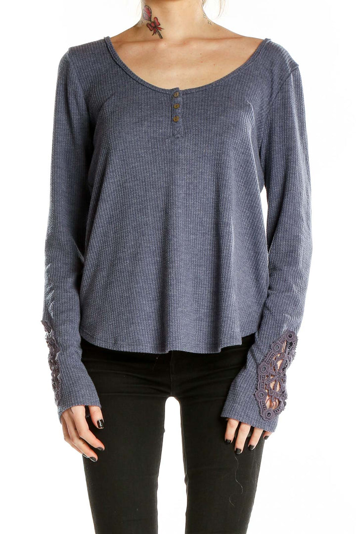 Blue Long Sleeve Henley Top