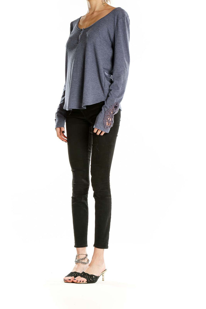 Blue Long Sleeve Henley Top