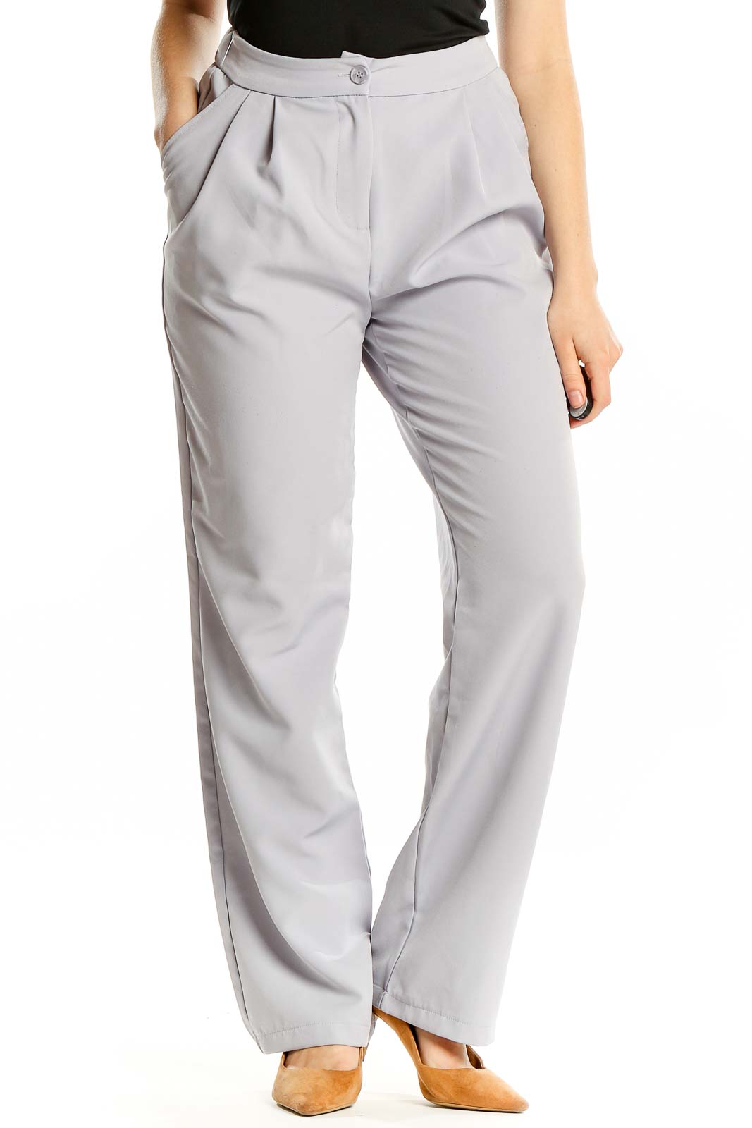 Front view of Sincerely Jules gray pleated wide-leg trousers