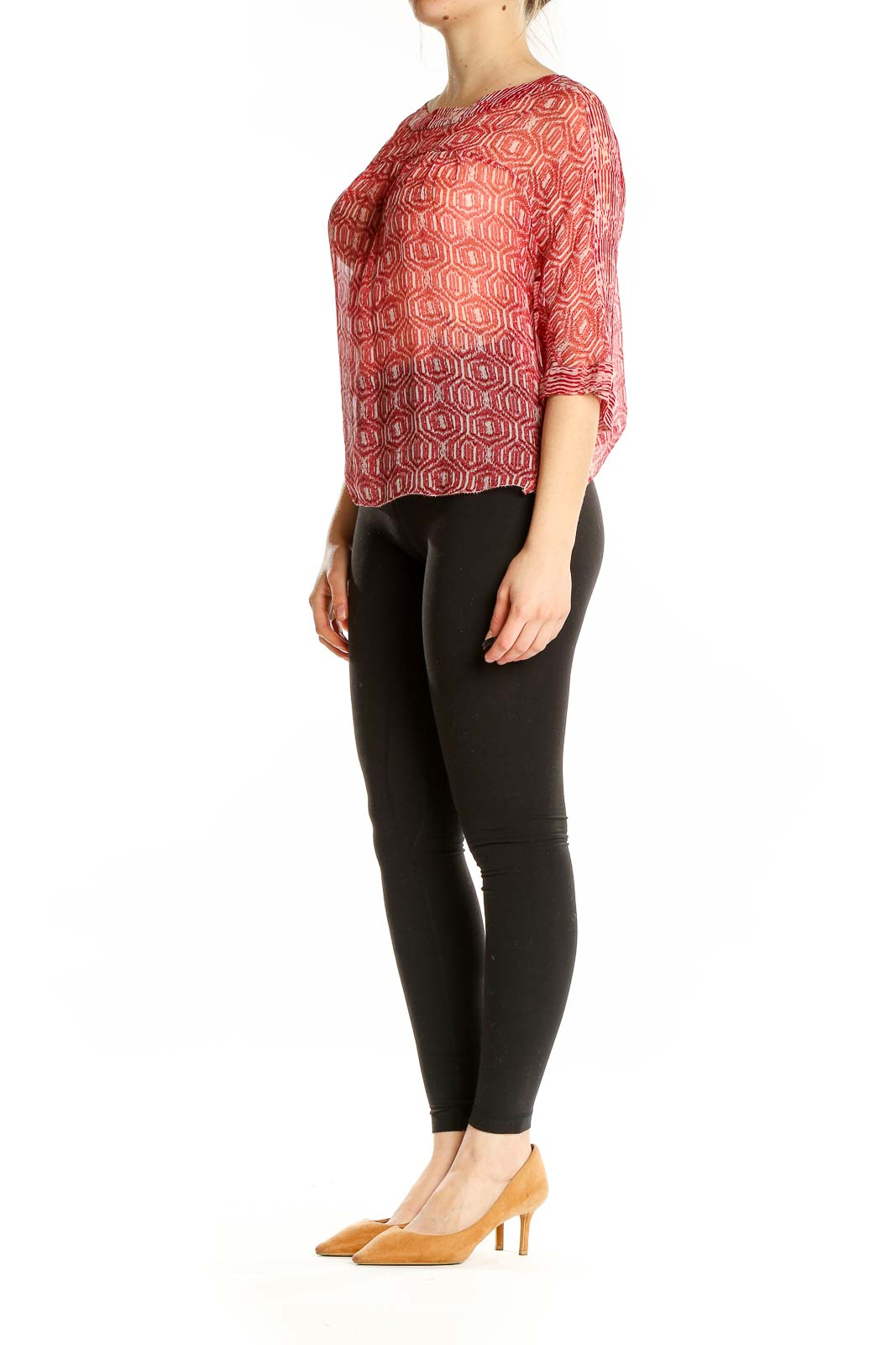 Front view of Isabel Marant Etoile red silk blouse with geometric print