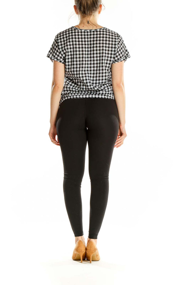 Back view of J.Crew black and white gingham tie-front top