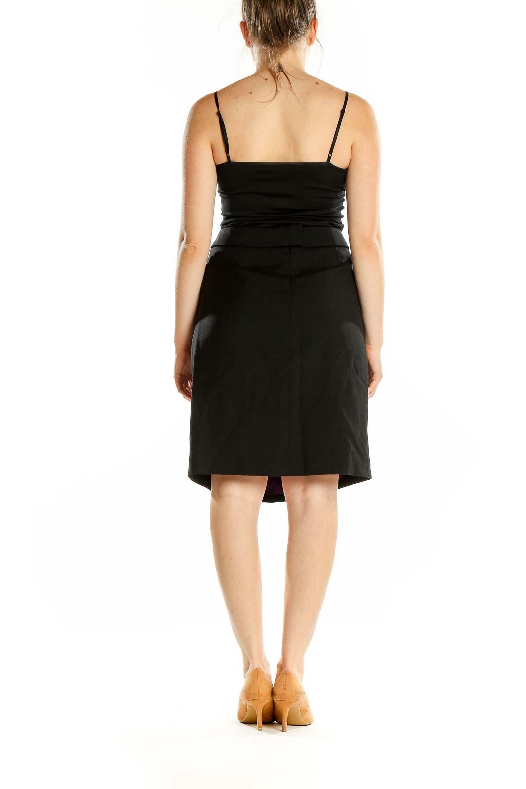 Back view of Jigsaw London black pleated wool blend skirt