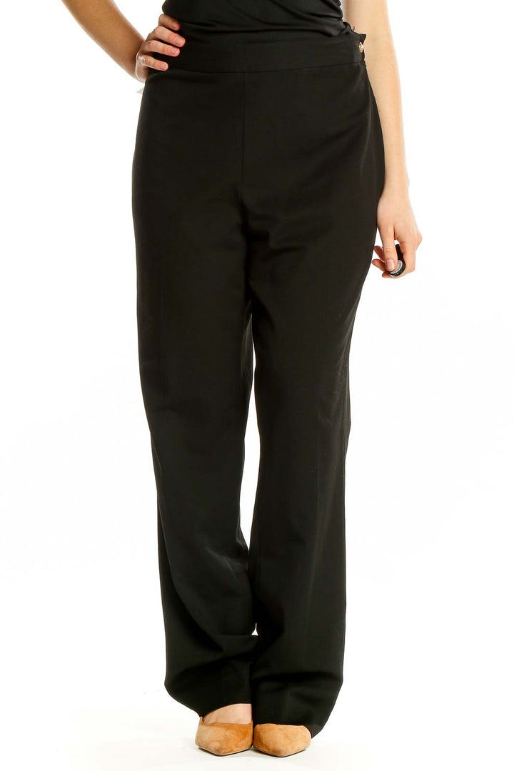 Front view of black wide-leg dress pants by Lauren Ralph Lauren