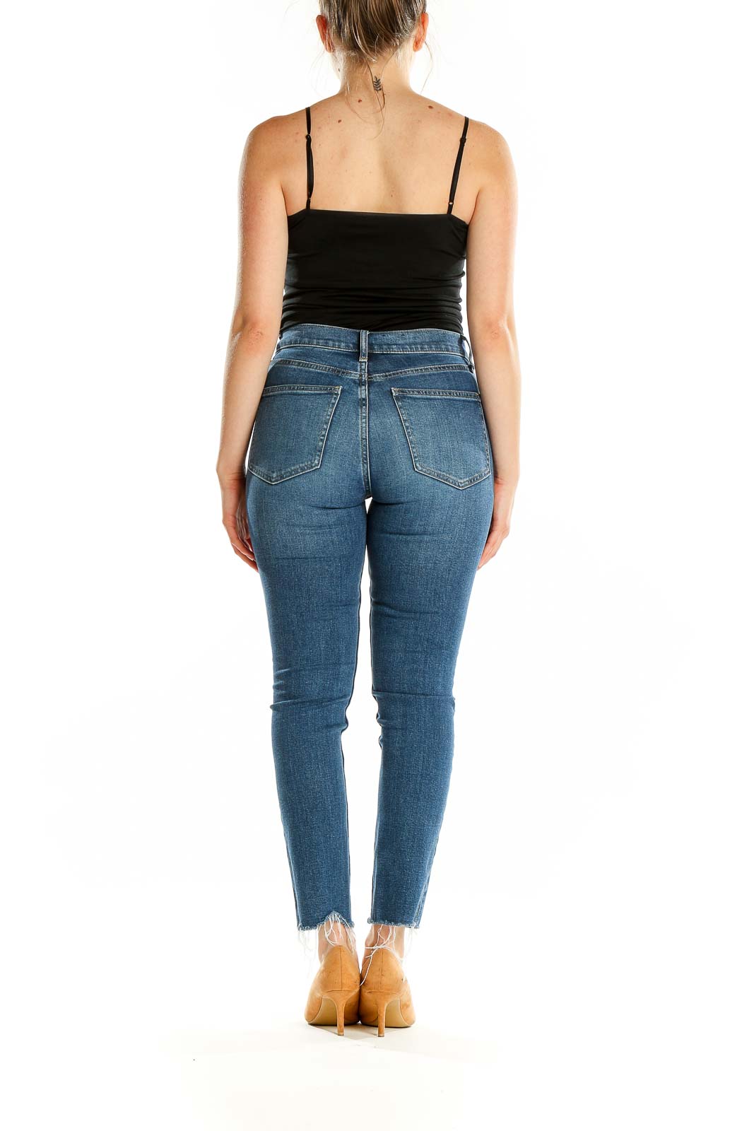 Back view of Gap high-rise skinny ankle jeans showing flattering fit