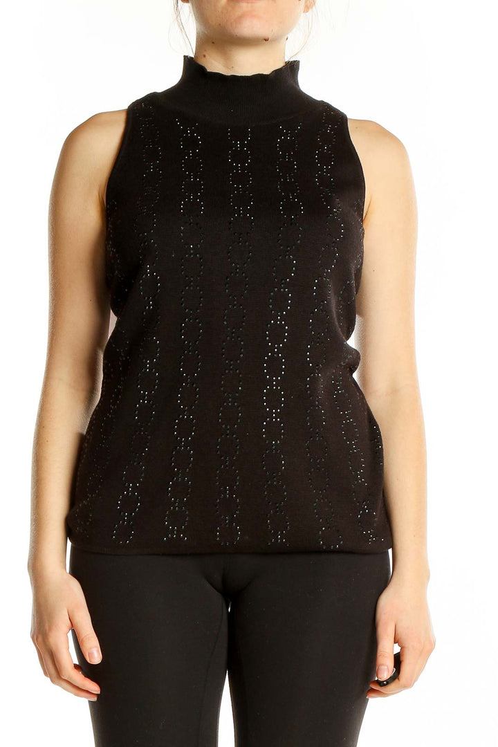 Front view of Black Sparkly Sleeveless Turtleneck Top from White House Black Market