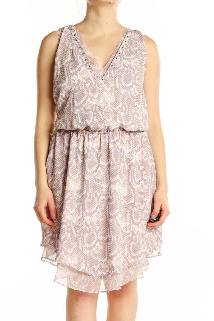 Pink White Printed Flare Dress