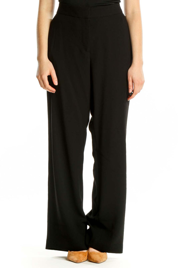 Front view of Talbots black wide-leg polyester pants on model