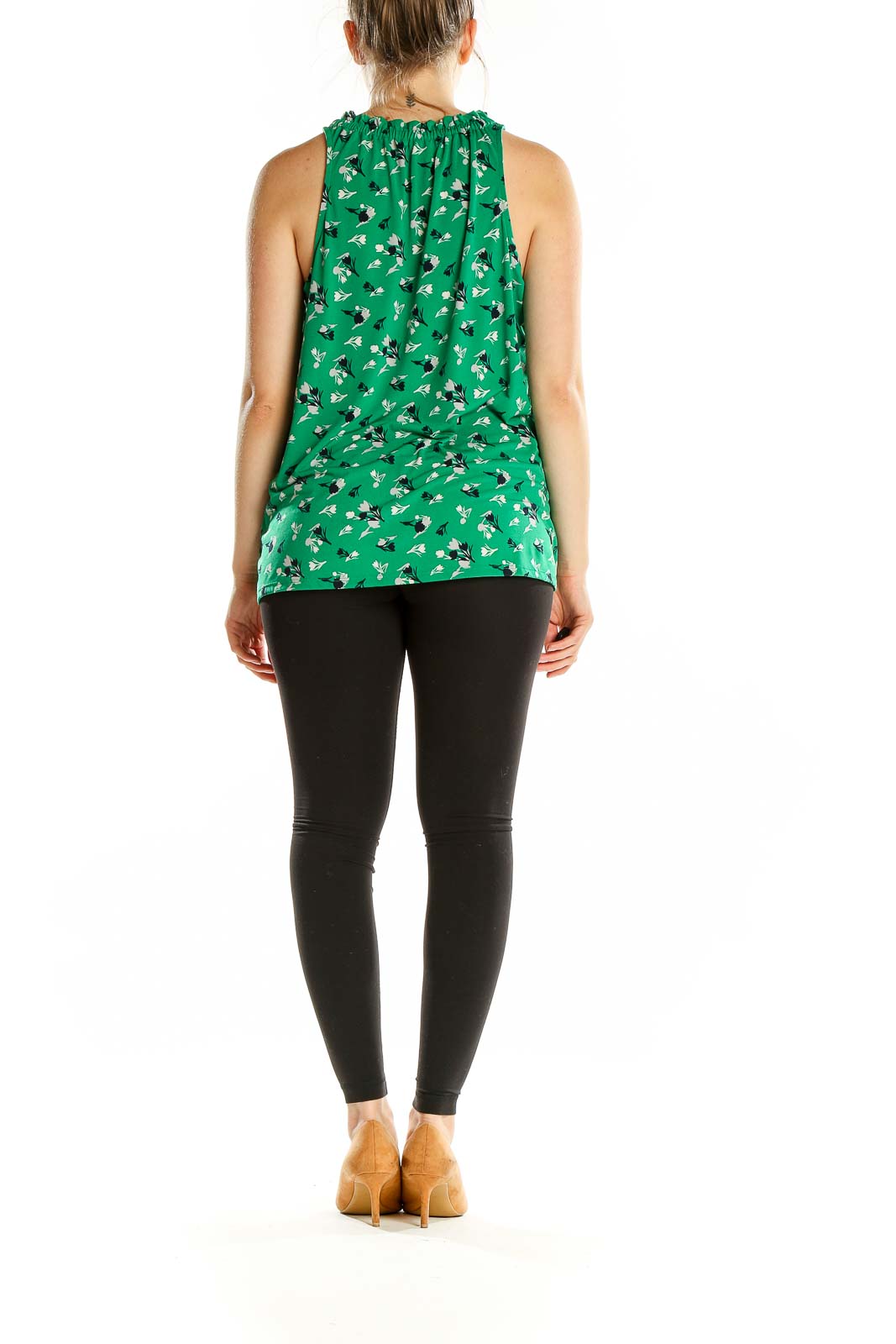 Back view of Banana Republic green floral print sleeveless blouse