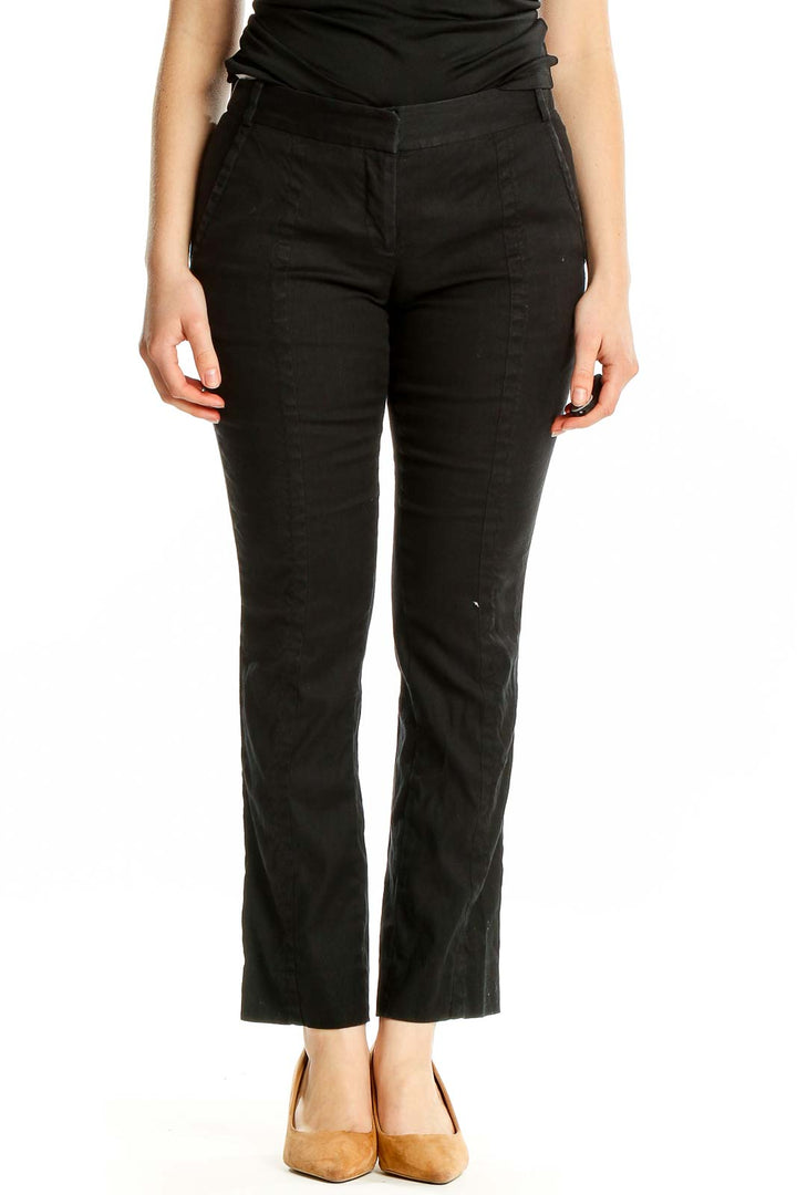 Front view of Diane von Furstenberg black straight leg trousers