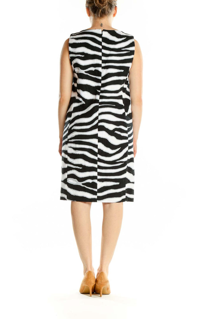 Back view of Brooks Brothers Black and White Zebra Print Sleeveless Dress