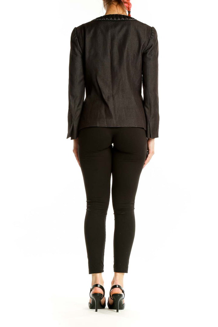 Back view of T Tahari Black Embellished Collar Blazer