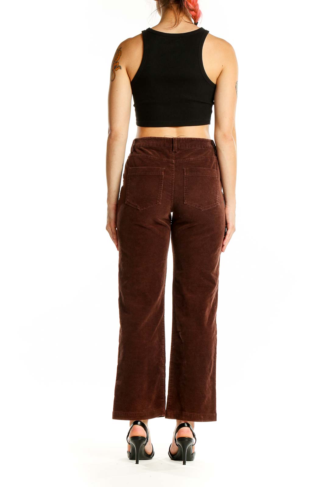 Back view of brown corduroy wide-leg pants from Christopher & Banks