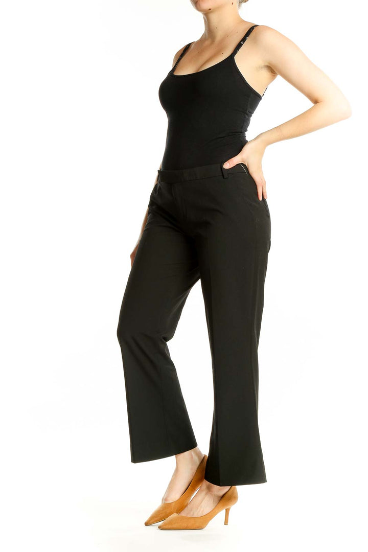 Front view of Gap black wide-leg dress pants on model