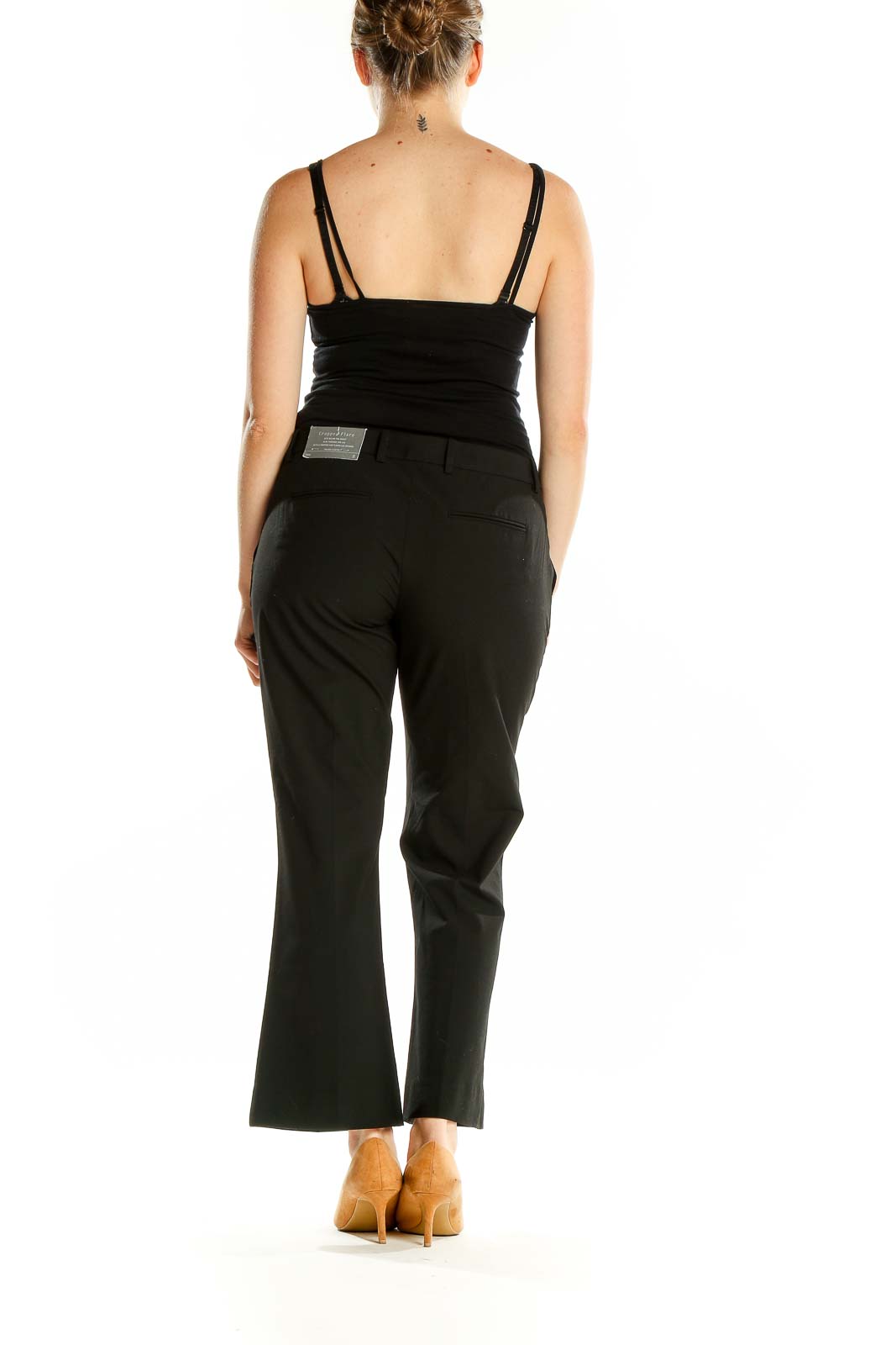 Back view of Gap black wide-leg dress pants on model