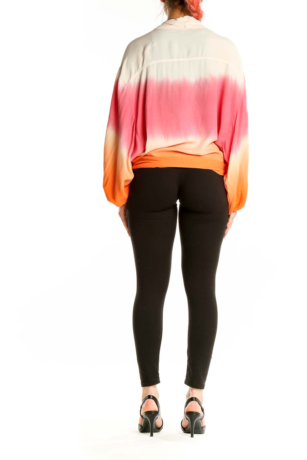 Back view of Young Fabulous & Broke ombre rayon tie-front top showing full color gradient