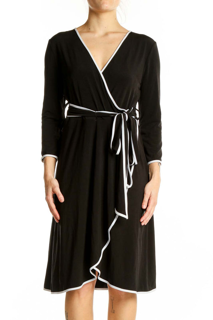 Calvin Klein Black Wrap Dress with White Trim