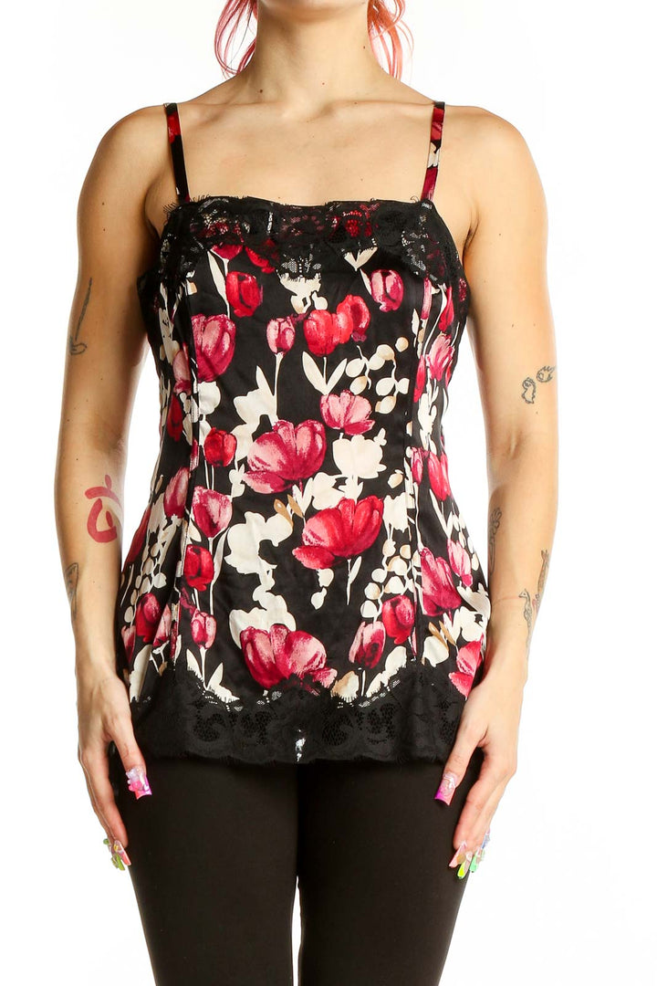 Front view of Black Floral Print Camisole Top from White House Black Market