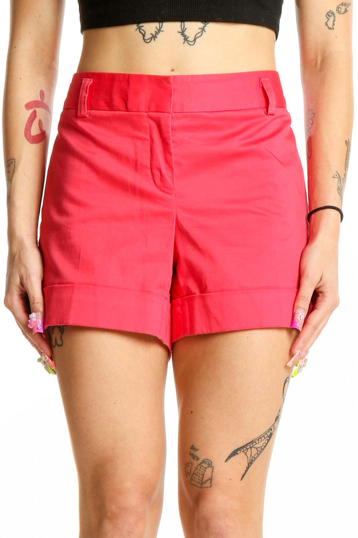 Pink Solid Non-denim Shorts