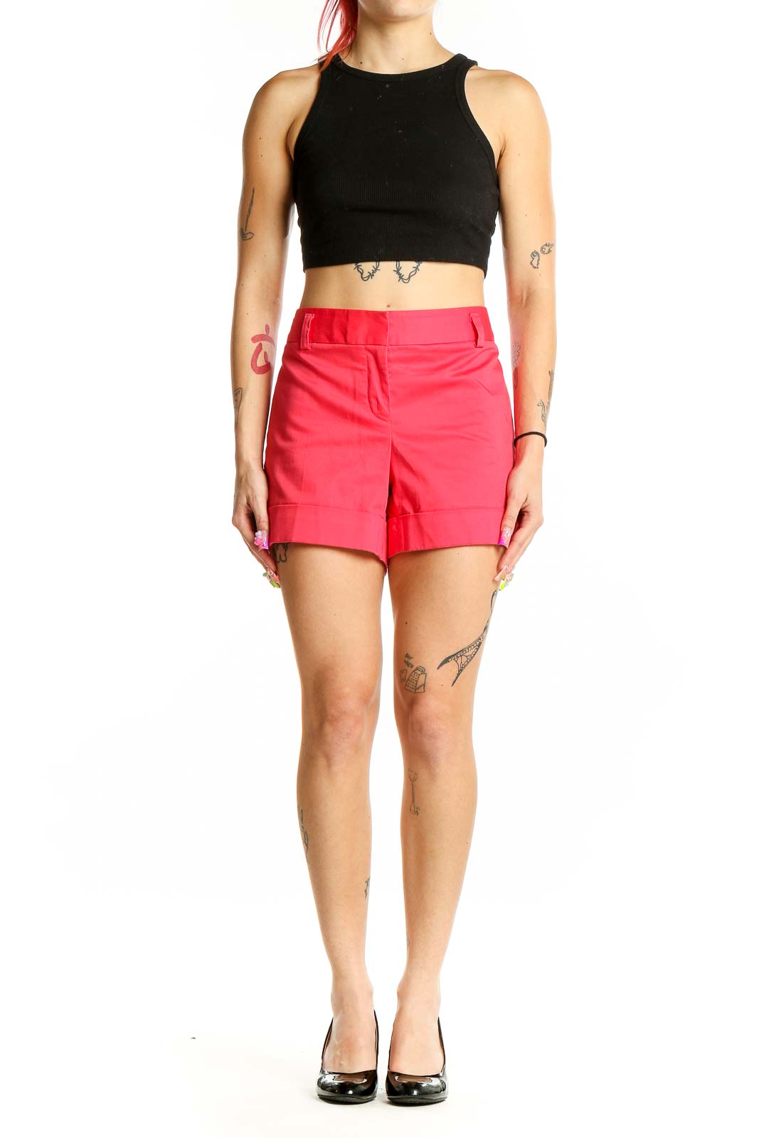 Pink Solid Non-denim Shorts