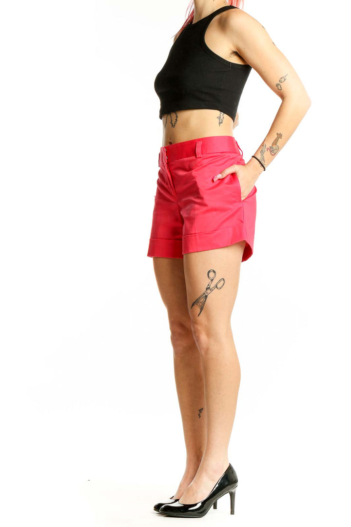 Pink Solid Non-denim Shorts