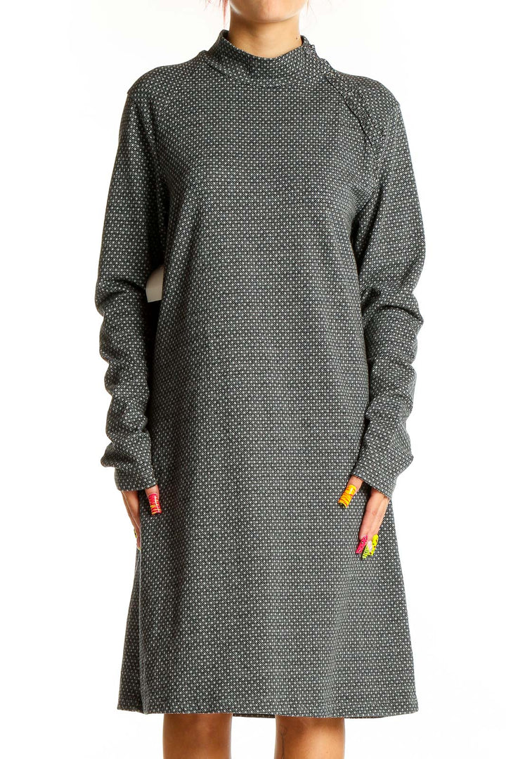 Front view of gray polka dot mock neck dress by Synergy Organic Clothing