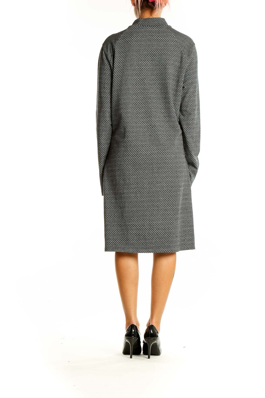 Back view of gray polka dot long sleeve dress by Synergy Organic Clothing