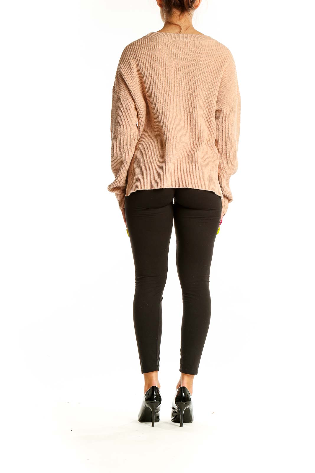 Back view of Madewell beige ribbed knit sweater