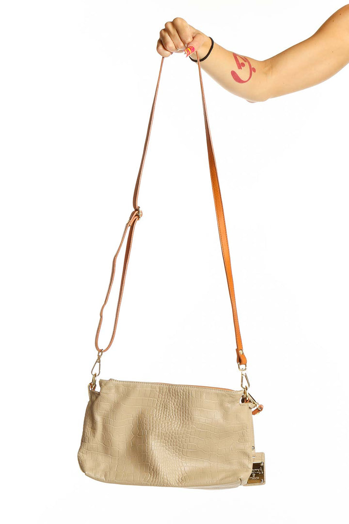 Tan Reptile Print Crossbody Bag