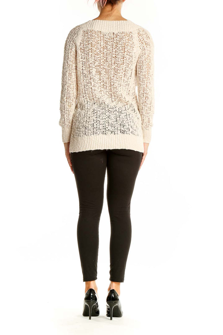 Back view of cream open knit sweater from LOFT Outlet