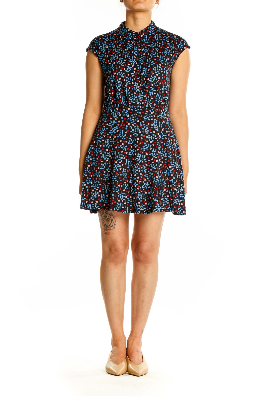 Black Blue Brown Print Dress