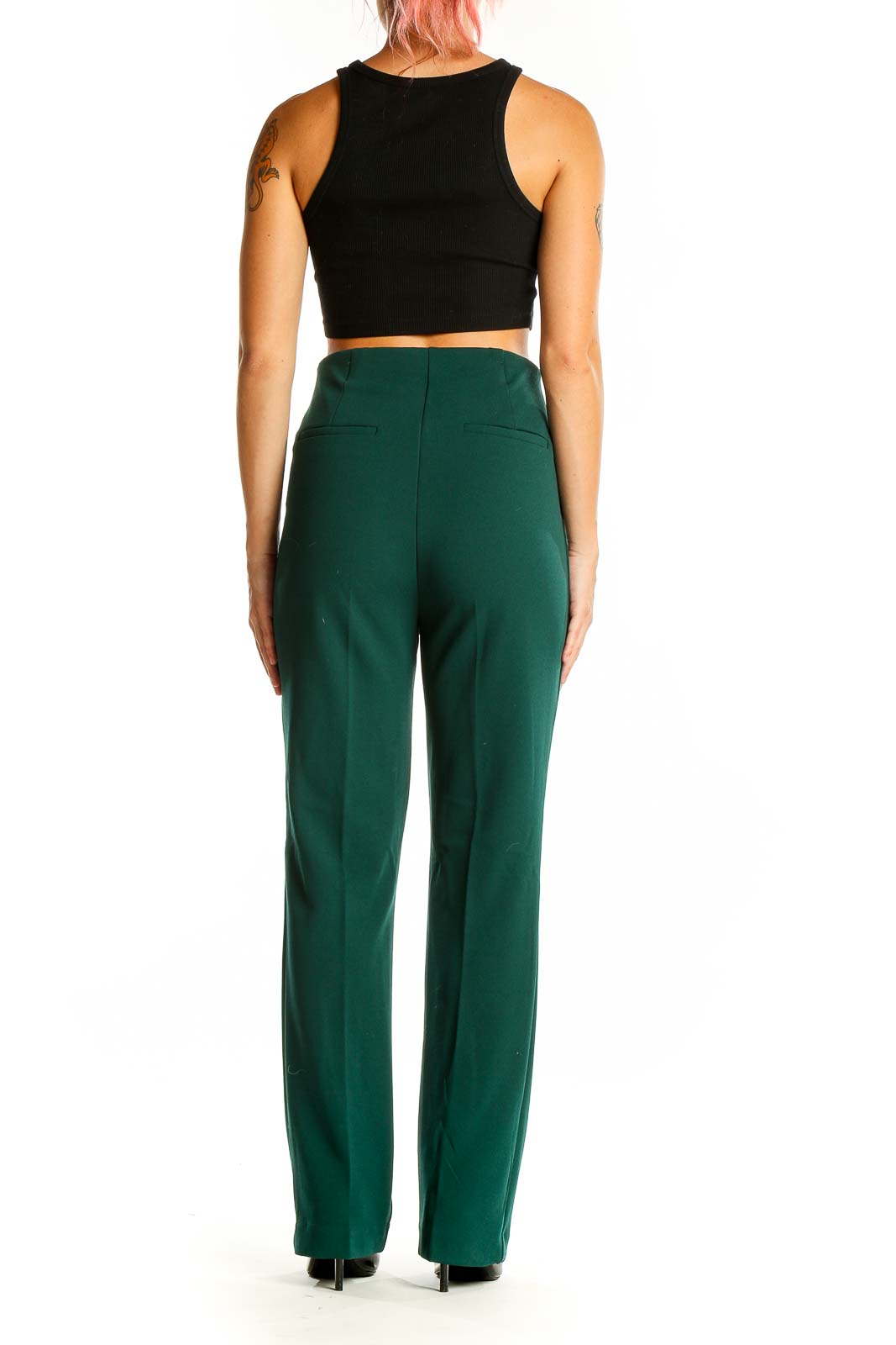 Green Straight Solid Pants