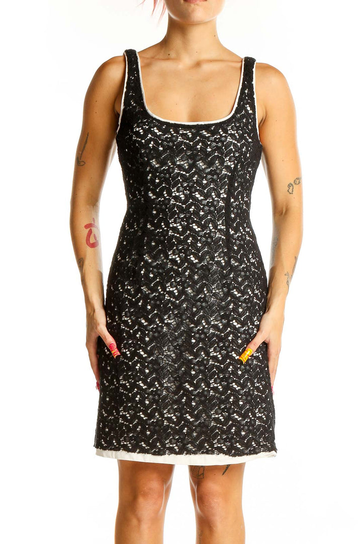 Front view of BB Dakota black lace overlay sleeveless cocktail dress